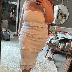 Smocked layered ruffled bodycon dress